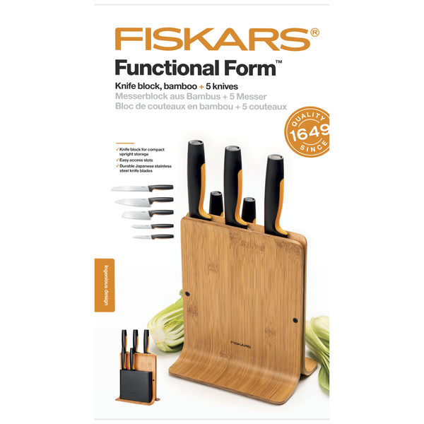 Bambusový blok s piatimi nožmi FISKARS Functional Form 13