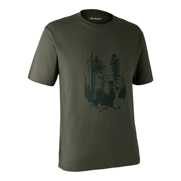Pánske tričko Deerhunter s krátkym rukávom a potlačou les - Bark Green
