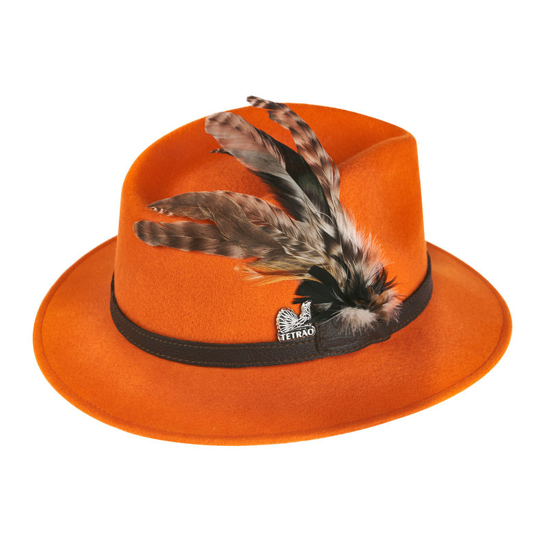 Dámsky oranžový klobúk TETRAO pierko 57