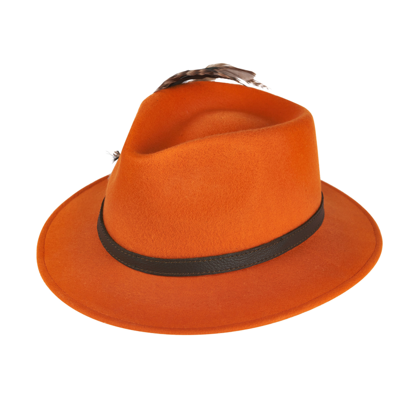 Dámsky oranžový klobúk TETRAO pierko 57 1
