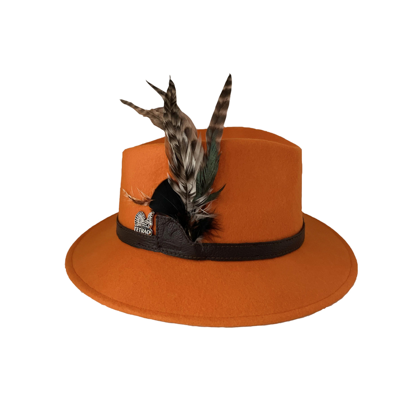 Dámsky oranžový klobúk TETRAO pierko 57 2