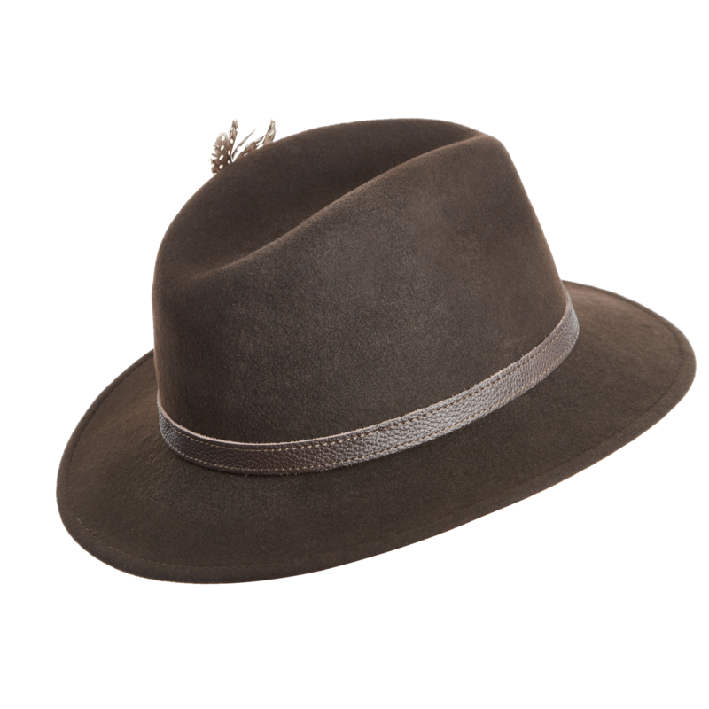 Poľovnícky klobúk TETRAO - s hnedým remienkom a pierkom hnedý 1