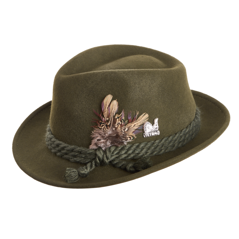 Poľovnícky klobúk TETRAO - tri zelené šnúrky s pierkom zelený
