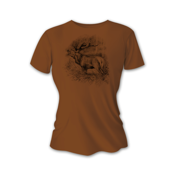Dámske poľovnícke tričko TETRAO jeleň veľký - hnedé