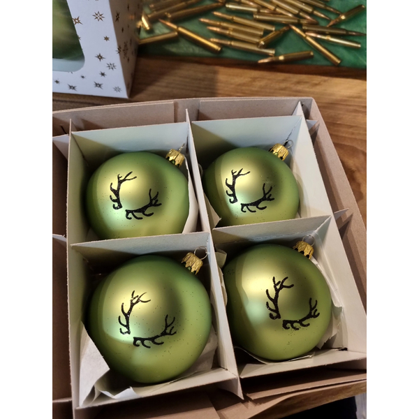 Vianočné gule TETRAO bledá zelená-parohy 8 cm, 4ks