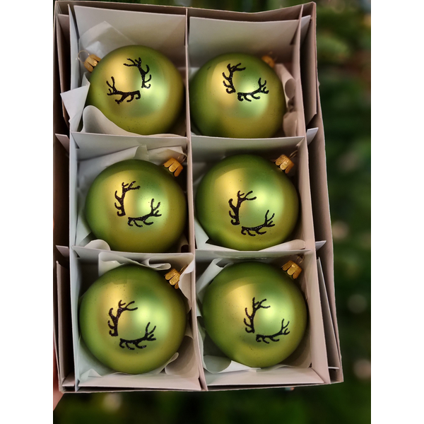 Vianočné gule TETRAO bledo zelené - parohy 6 ks 1