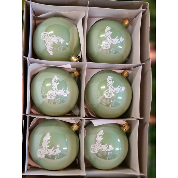 Vianočné gule TETRAO metalické zelené - jeleň 6 ks 1