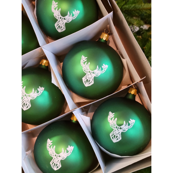 Vianočné gule TETRAO tmavo zelené - jeleň 6 ks