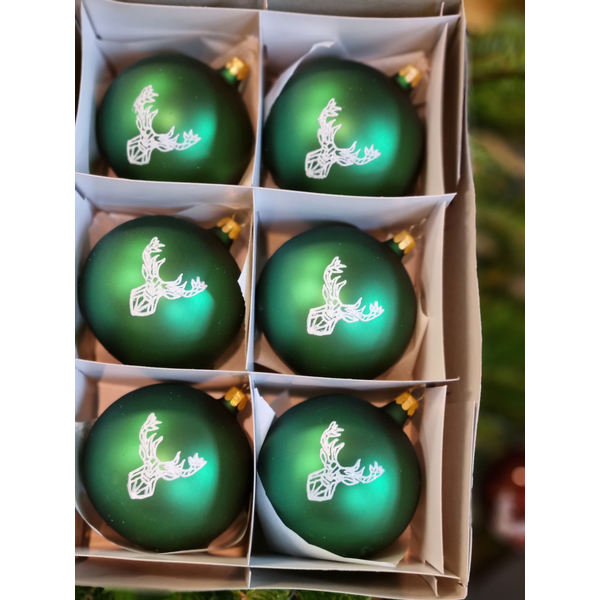 Vianočné gule TETRAO tmavo zelené - jeleň 6 ks 1