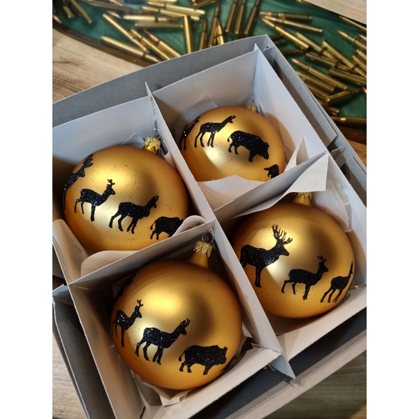 Vianočné gule TETRAO zlatá matná - zvieratká 10 cm, 4ks