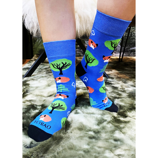 Veselé ponožky TETRAO modrý les 2