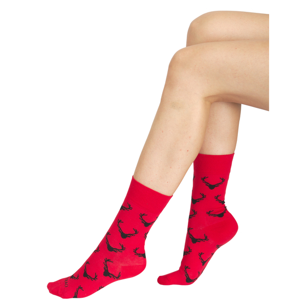 Veselé ponožky TETRAO červené s hlavou jeleňa