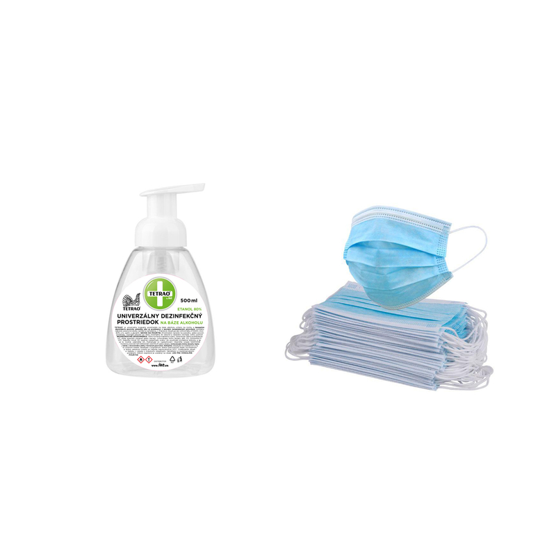 TETRAO dezinfekčný balíček - TETRAO 500ml + 10ks ochranných rúšok