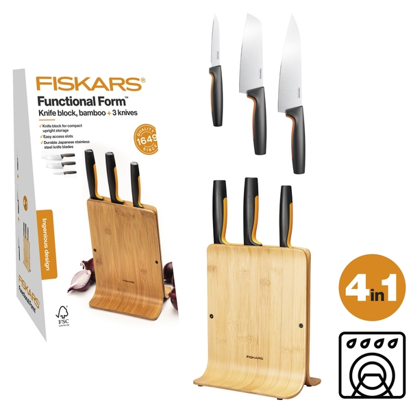 Bambusový blok s 3 nožmi FISKARS Functional Form 5