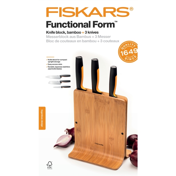 Bambusový blok s 3 nožmi FISKARS Functional Form 6