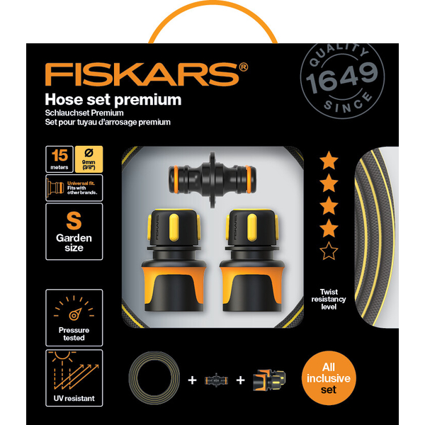 Sada zavlažovacej hadice FISKARS Premium 9 mm (3/8") 15 m so spojkami 4