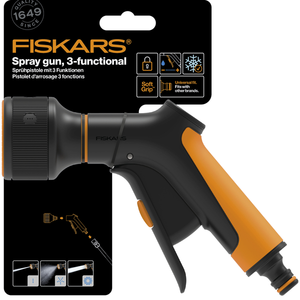Zavlažovacia pištoľ s predným ovládaním FISKARS Comfort, 3 funkcie 12