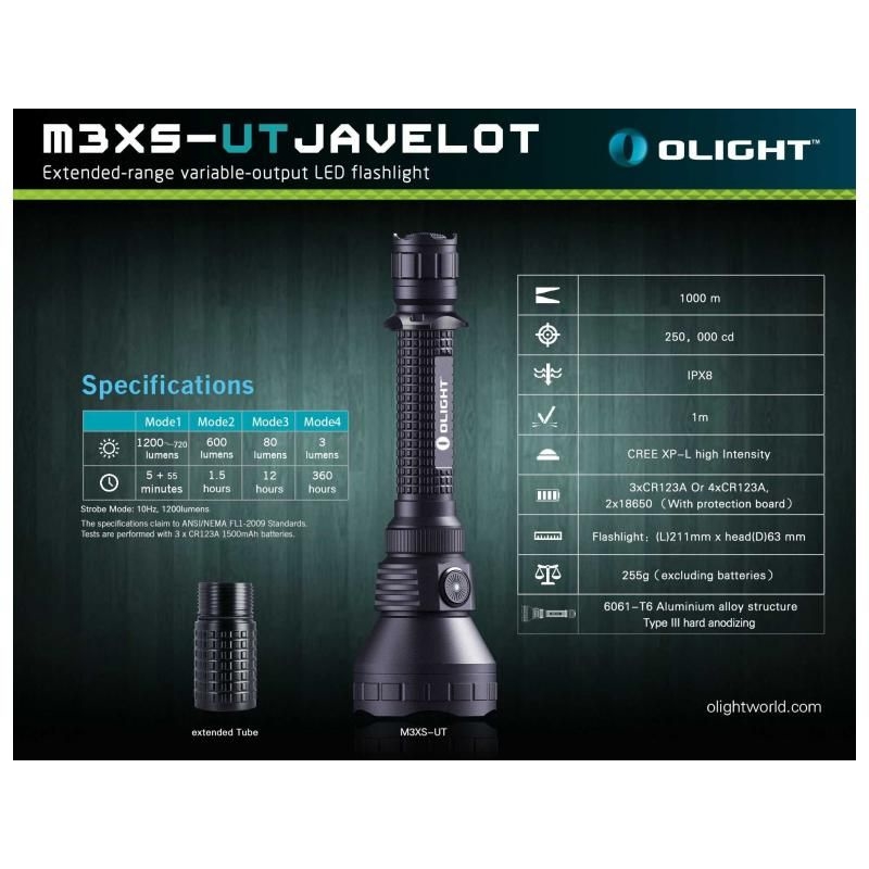 LED baterka Olight M3XS-UT Javelot KIT 1200 lm 4