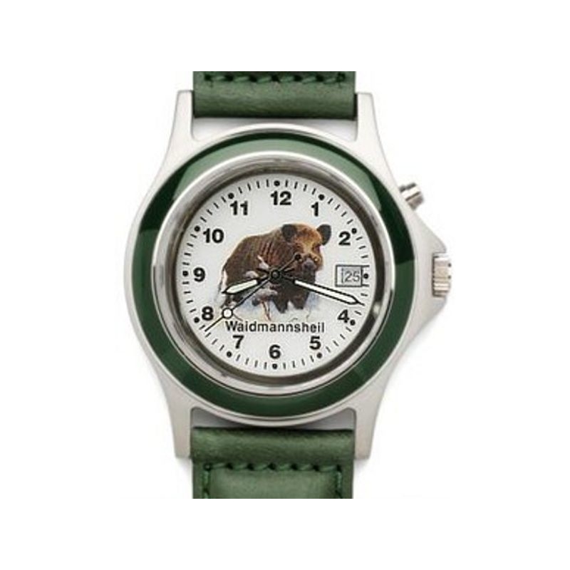 Poľovnícke hodinky s kalendárom kožený remienok/diviak