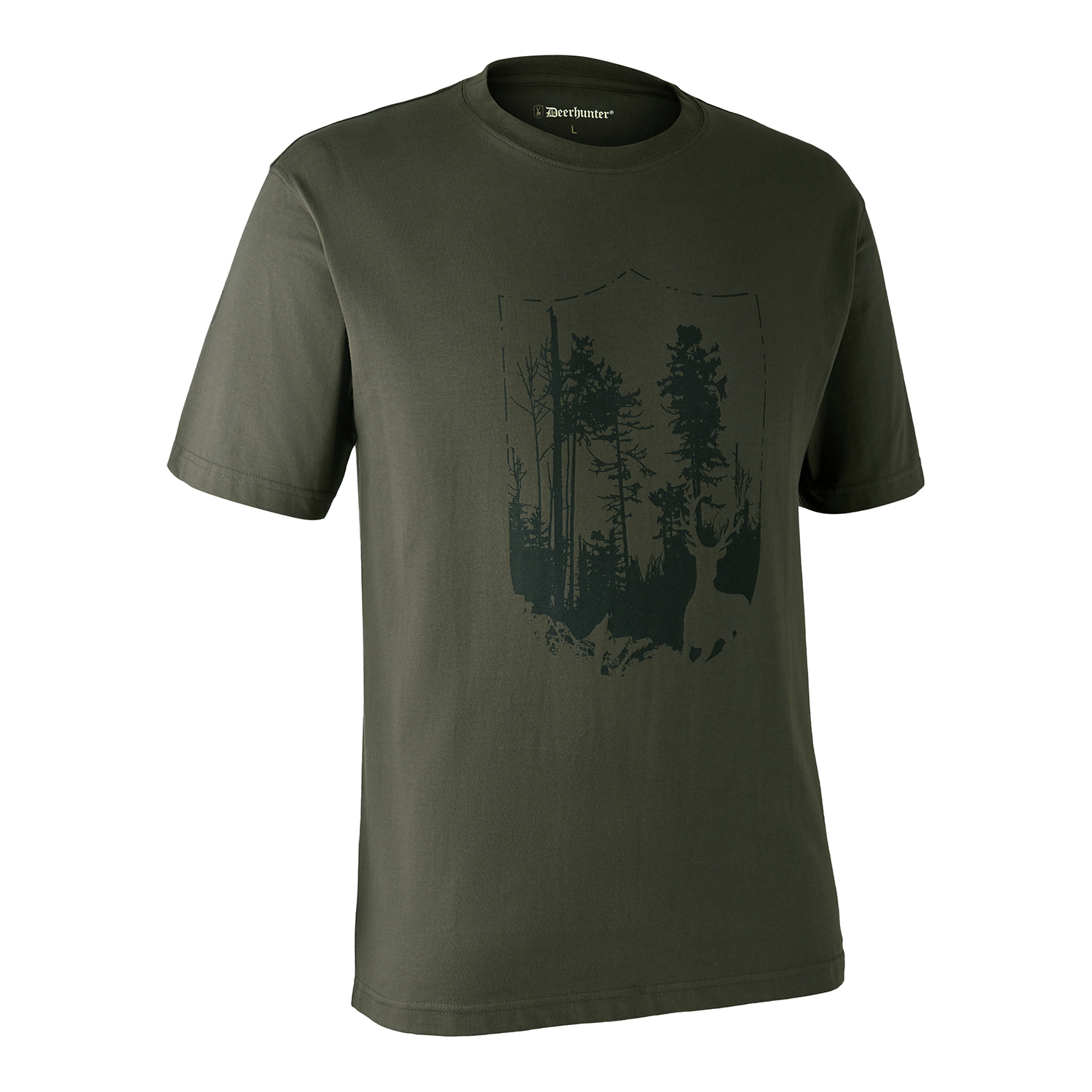 Pánske tričko Deerhunter s krátkym rukávom a potlačou les - Bark Green  4XL