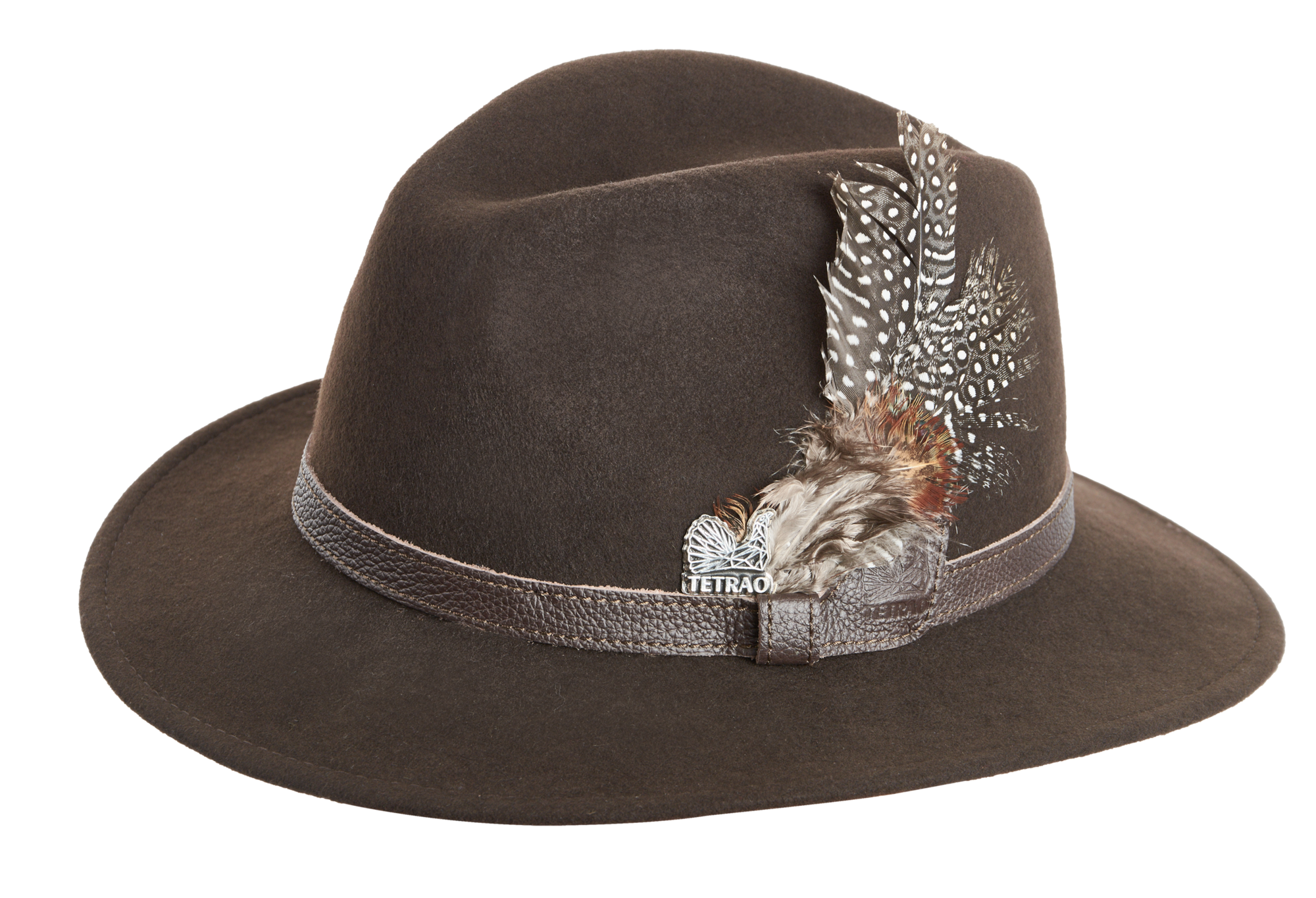 Poľovnícky klobúk TETRAO - s hnedým remienkom a pierkom hnedý 61  