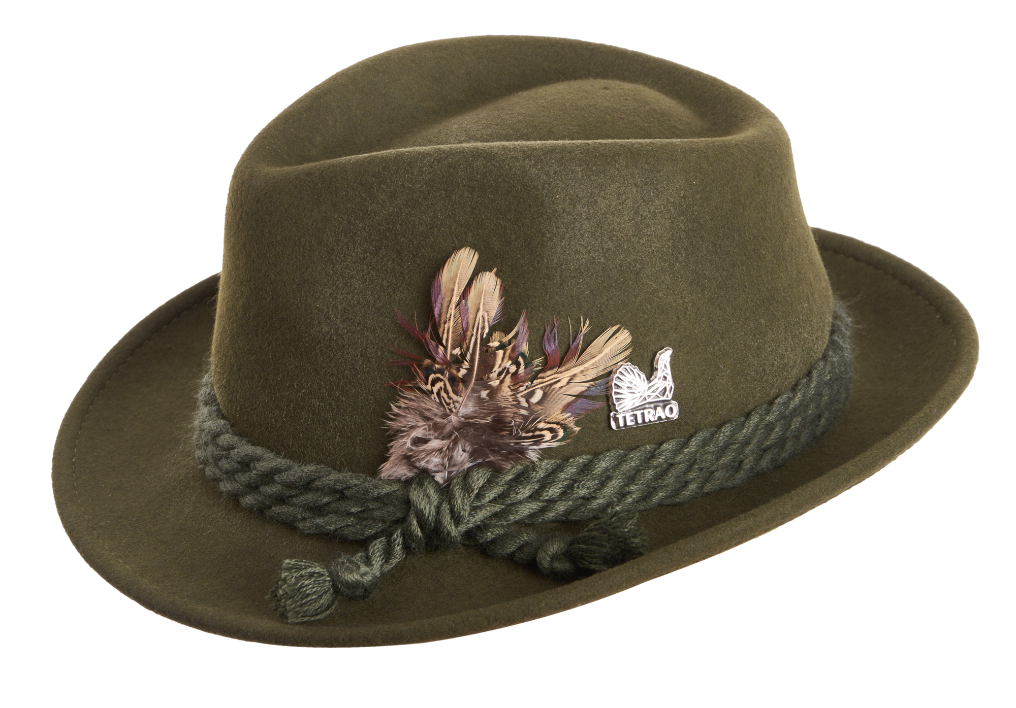 Poľovnícky klobúk TETRAO - tri zelené šnúrky s pierkom zelený 58  
