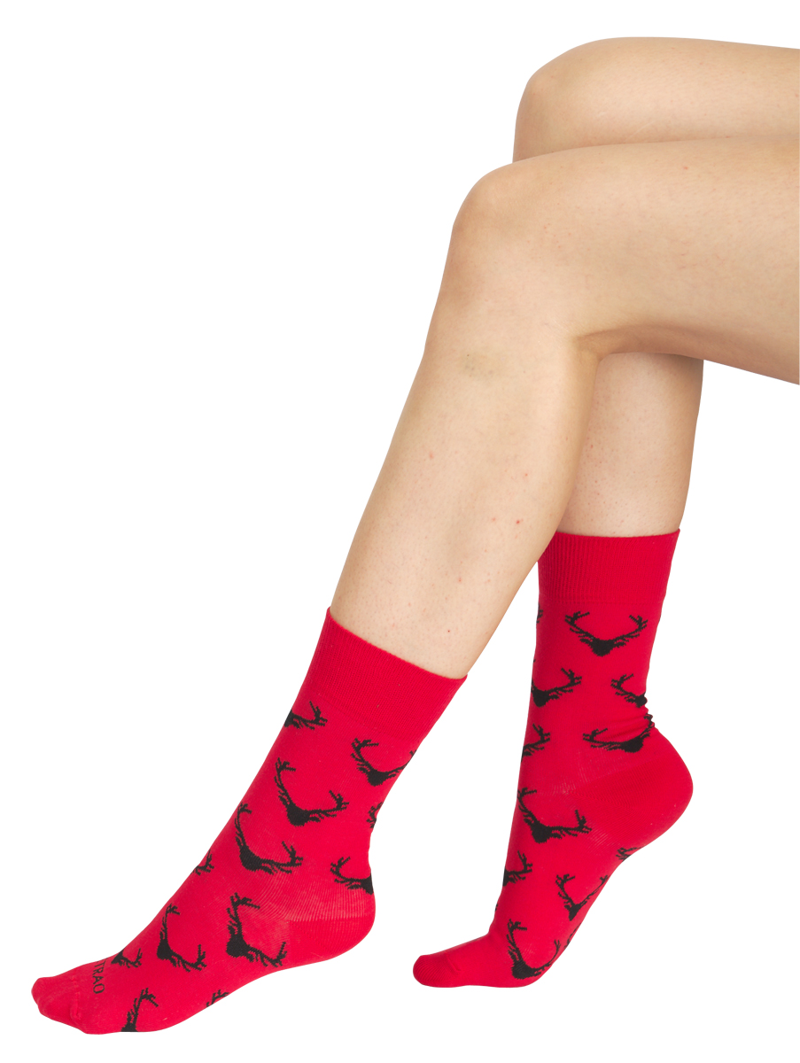Veselé ponožky TETRAO červené s hlavou jeleňa 35-38  