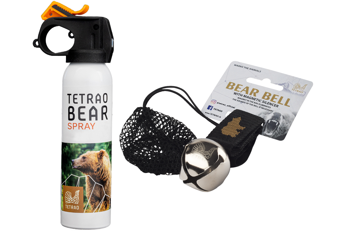 Hubársky balíček proti medveďom TETRAO - Bear sprej 150 ml + rolnička  