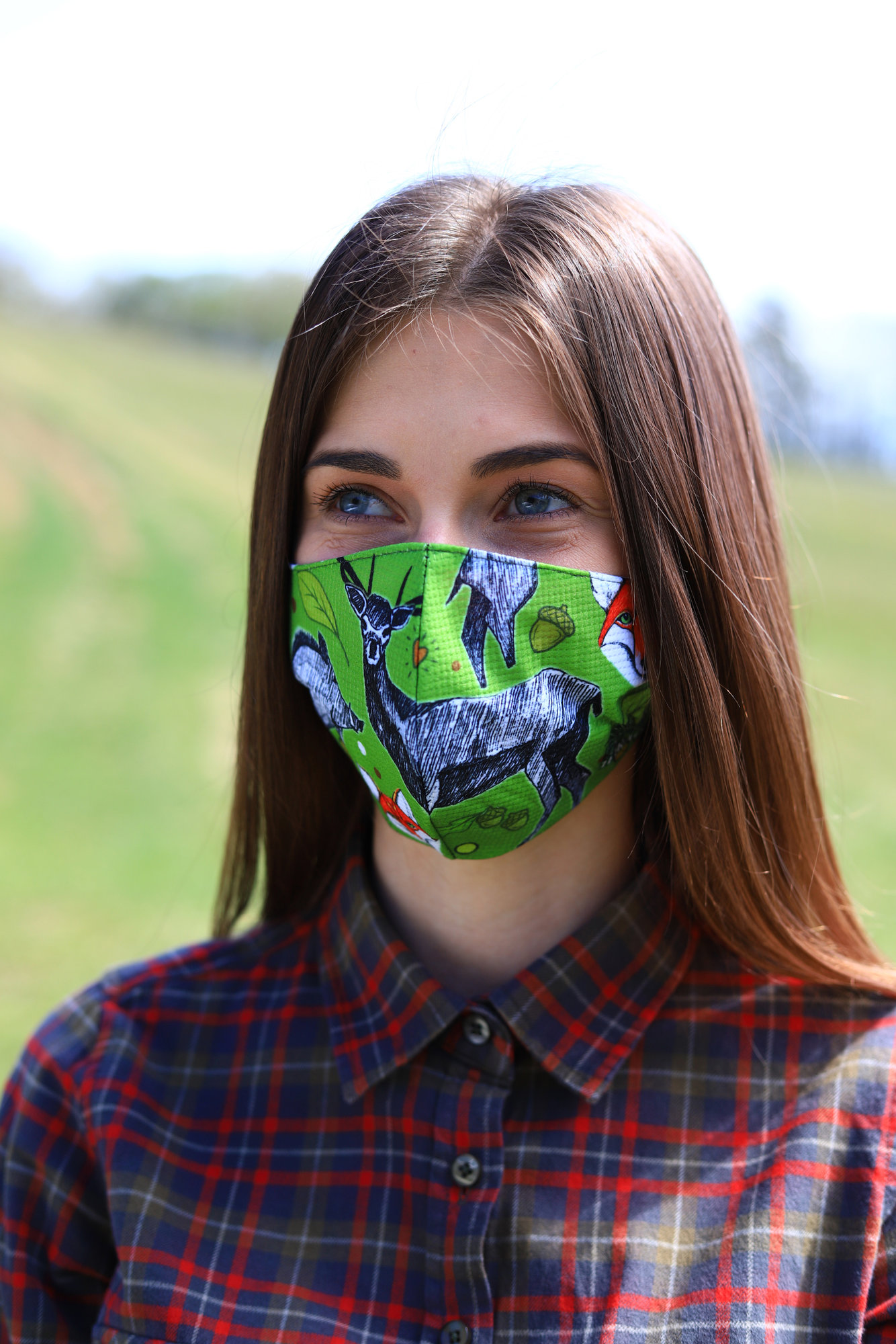 TETRAO bavlnená ochranná maska na tvár - les zelené 1 ks   